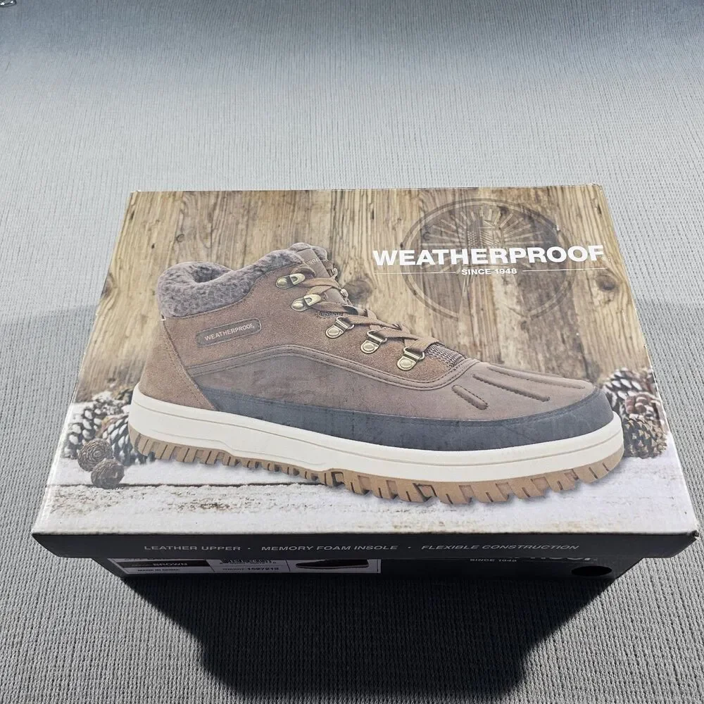Weatherproof Men's Brown Faux Fur Lined Lace-Up Ankle Snow Boots 8M